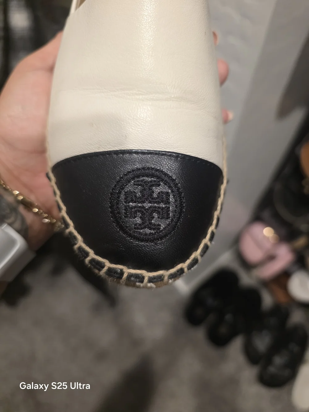 Tory Burch Two-Tone Leather Espadrille Flat — Cream and Black